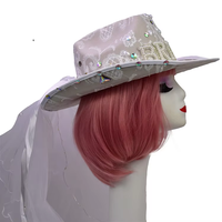 Manwu personalizzabile LED bianco chiaro cappello da sposa velo da donna stile occidentale cappello da Cowgirl per feste di addio al celibato per scene all'aperto