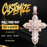 Kalung Liontin Moissanite Custom Terbaru, Perak 925, Gaya Hip Hop, Bertabur Kristal, Salib Sayap Malaikat untuk Pria