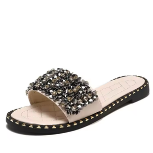 Nouvelles pantoufles de luxe 2025 à paillettes diamantées, chaussures de créateur pour femmes, vente en gros, pantoufles plates pour femmes et hommes - Product Image 5