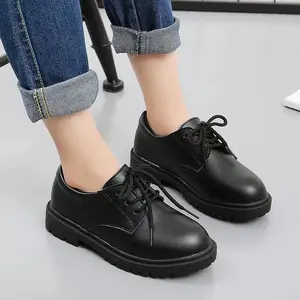 Оптовая продажа, детская обувь для девочек на заказ, черные кожаные туфли из искусственной кожи для детей 12 лет, школьная обувь для мальчиков