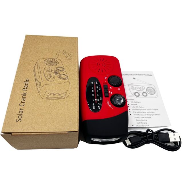 Hand Crank Solar Radio with AM/FM/NOAA Flashlight & USB Charging 1200mAh Battery 2W Output Portable Emergency & Outdoor Radio
