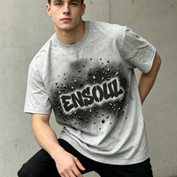 T-shirt personnalisé 230 g/m² épais avec strass pour homme, coupe ample et carrée, délavé vintage gris, pour fabricant professionnel de kits complets