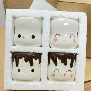 Hot Selling Mini Marshmallow Mug Funny Mini Cute Marshmallow Shaped Hot Chocolate Cup Mug Set Ceramic Set Of 4