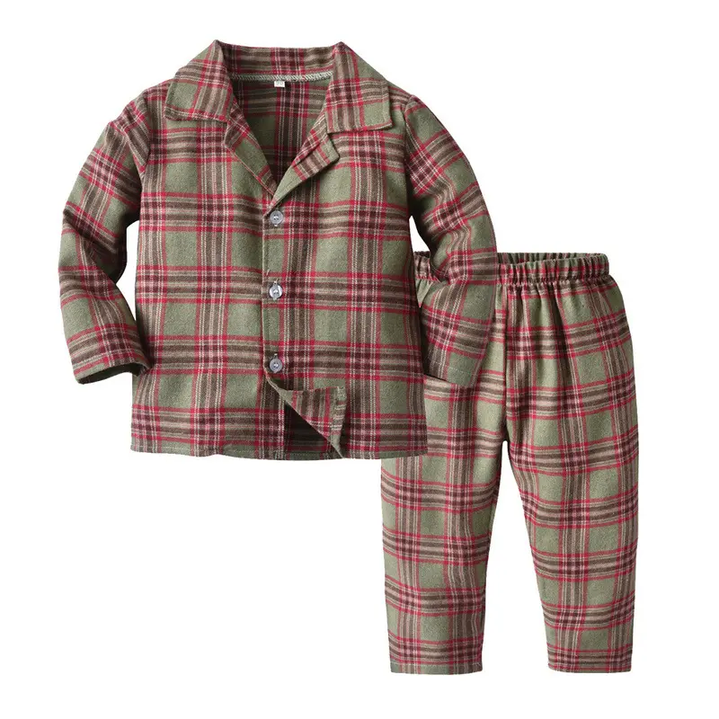 Unisex Boys and Girls Sleepwear Set Long Sleeve Pajama Suit in Plaid Print Breathable Fabric for Winter Summer Spring Autumn