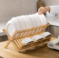 Égouttoir à vaisselle pliable en bambou en forme de X à 2 niveaux pour assiettes et bols