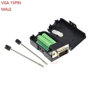 VGA VGA15 DB15 15PIN 3 satır erkek fiş konnektörü vidalı terminal adaptörü ile siyah kabuk D-SUB tel kablo ücretsiz lehim diy