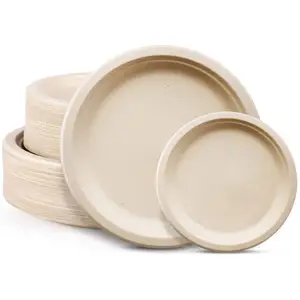 Bagasse Round Plate 6 7 9 Inch Disposable Round Sugarcane Bagasse Pulp Biodegradable Plates
