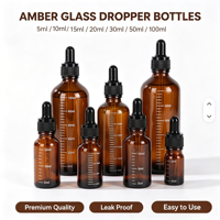 Flacon compte-gouttes rond en verre brun gradué, anti-lumière, avec étiquette imprimée, pour huiles essentielles, 5ml, 10ml, 15ml, 20ml, 30ml, 50ml, 100ml