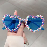 Nouvelles Lunettes de Soleil Tendance en Forme de Cœur pour Femme, Style Transfrontalier, Charmantes, Incrustées de Diamants, Protection UV400