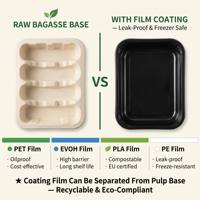 Plateau alimentaire jetable en bagasse de canne à sucre biodégradable et compostable avec couvercle, revêtement filmé personnalisé OEM, en fibre, pour sushis et aliments