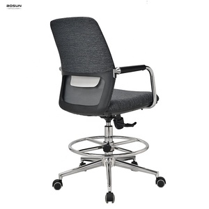 Tabouret de laboratoire pivotant ergonomique en tissu gris à dossier moyen, <span class=keywords><strong>chaise</strong></span> de travail pour le dessin, <span class=keywords><strong>chaise</strong></span> de travail pour le bureau avec repose-pieds - Product Image 4