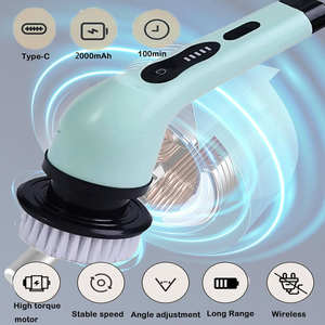 Brosse de nettoyage électrique rotative sans fil multifonctionnelle 9 en 1 avec manche long extensible 9 têtes de brosse - Product Image 3