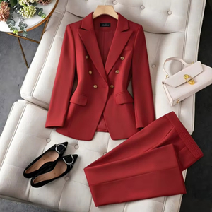 Retro Regular Fit Anti-Wrinkle <strong>Velour</strong> Solid Blazer Fashion Women's Casual Designed Top and <strong>Trousers</strong> Suit - Product Image 5