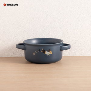 china factory price oem custom logo 4.5 5.5 7.5 cartoon design cute porcelain stoneware ceramic bowls <b>set</b> with double handle - Product Image 2