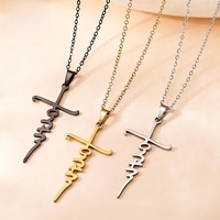 Collier pendentif croix hip-hop tendance en acier inoxydable, accessoires religieux anglais personnalisés, vente chaude