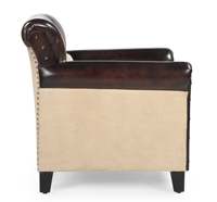 Fauteuil en cuir et toile de qualité supérieure avec pieds en bois massif, fauteuil vintage pour salon, meubles de maison