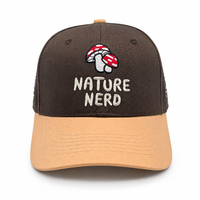 Casquette de baseball personnalisée motif champignon, broderie 3D en relief, marron et beige bicolore, nature, forêt, extérieur, unisexe, certifiée ISO9001, OEM