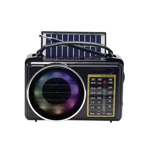 쿨 디자인 디스코 태양 전지 패널 RGB 다채로운 빛 시끄러운 소리 레트로 라디오 AM/FM/SW 휴대용 라디오 USB/TF 음악 플레이어 호