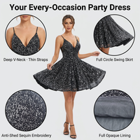 Robe skater pour femmes entièrement ornée de paillettes, col en V, bretelles spaghetti réglables, robe mini à ligne A pour soirée, anniversaire
