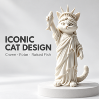 Statue de chat 3D imprimée en gros, figurine tenant un poisson, décoration de bureau originale, objet de collection, cadeau