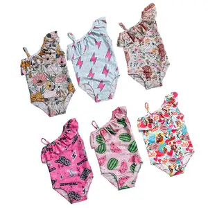 Factory Custom Summer Girls Swimwear 1 Piece Swimsuits Kids Western Print Kids Water Sports Wear