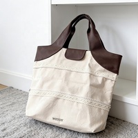 Sac à main extensible personnalisé avec fermeture éclair, style rétro vintage bohème, avec bordure en dentelle, sac fourre-tout en toile de coton écologique de qualité supérieure avec poignée en cuir