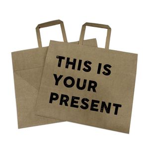 Sac en papier kraft personnalisé avec logo, avec poignées plates/torsadées en option, pour la promotion alimentaire/des produits d'épicerie - Product Image 1
