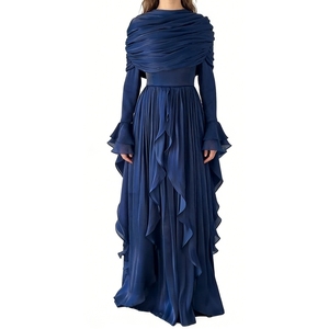 เดรสยาวทรงดินสอผ้าทอธรรมชาติสีพื้นสำหรับผู้หญิง คอแบบผูก สายเดี่ยว แต่งระบายแขนสไตล์วินเทจ และกระโปรงทรงระบายเป็นชั้นๆ - Product Image 4