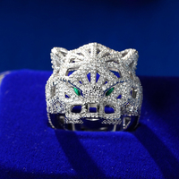 Bague en argent plaqué tendance avec zircon en forme de poire verte à tête de léopard, nouveau style, vente chaude 2024
