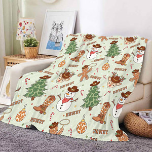 Manta de Franela Suave de Felpa con Diseño de Vaquero del Oeste, Muñeco de Nieve y Botas para Halloween y Navidad, Ideal para Sofá, Cama y Descanso en Días Festivos - Product Image 1