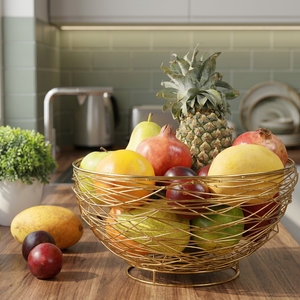 Corbeille à fruits ronde moderne en métal, support de rangement de cuisine durable, conteneur alimentaire à un seul niveau - Product Image 3