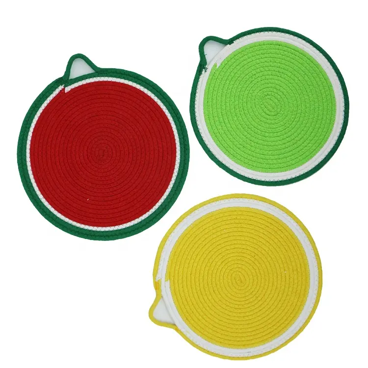 Handmade Woven Round Placemats Heat Resistant Colored Cotton Rope Kitchen Party Large Table Mats