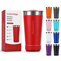 Gobelet isotherme personnalisé en acier inoxydable de 16 oz à double paroi avec haut-parleur Bluetooth, lumière LED et ouvre-bouteille intégré pour le camping