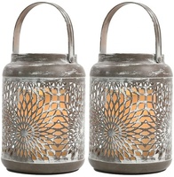 Conjunto de 2 suportes de velas de metal, sem chama, led 6.5 ''tall pendurado, suporte de vela de mesa vintage