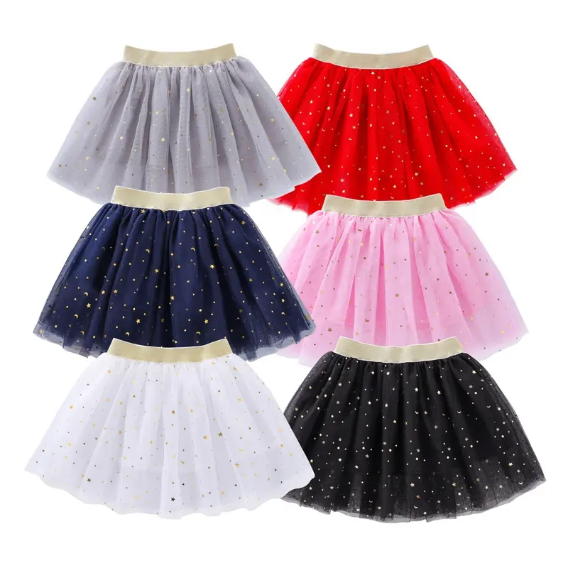 3-15 Years New Fashion Children der Skirt Girl Sequined Star 3 Layers Tutu Skirt High Quality Mesh Ballet Mini Tutu Skirt für Kid