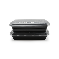 Boîte à lunch jetable rectangulaire en plastique PP personnalisable, noir et rouge, multi-compartiments, boîtes bento, étanche et anti-huile