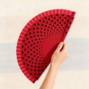 Abanico de Baile Español de Colores con Tema de Puntos Blancos, Pintado a Mano con Patrones de Doble Cara - Product Image 3