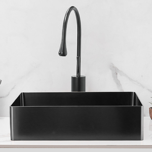 Lavabo de Sobremesa de Acero Inoxidable SUS304 Negro Mate, 1.0 mm de Grosor, Moderno y de Lujo, para Baño, Bar, Hotel - Product Image 5