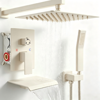 Ensemble de robinetterie de douche encastrée noir mat 3 voies avec douchette et bec cascade pour salles de bain minimalistes