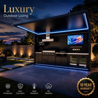 Cuisine extérieure moderne de luxe en acier inoxydable 304, armoire modulaire résistante aux intempéries, îlot de cuisson personnalisé avec évier et charnières