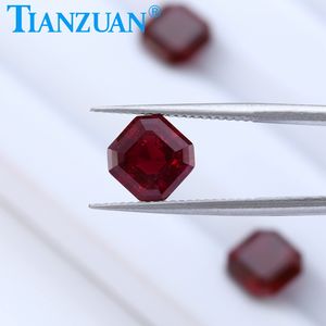 Certificado AGL de rubí cultivado en laboratorio, corte esmeralda cuadrado, corindón sintético 9 # rojo oscuro con inclusiones visibles, piedras preciosas sueltas - Product Image 3