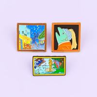 Pin Logam Grosir Bergaya Kartun Kreatif Desain Seni Pin Serbaguna Seri Lukisan Minyak Van Gogh Cetak UV Bros Enamel