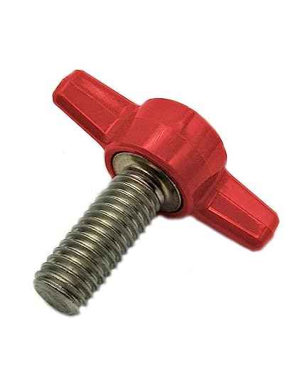 1/4-20 X 2-1/2 Inch Thumb Screws With Red Plastic Tee Knob | Stainless Steel | Pack Of 25 | Made In USA