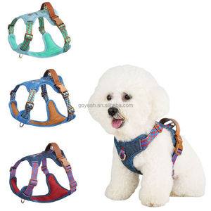 Arnés de mezclilla vintage lavado para perros, transpirable, de malla, antipull, ajustable, para paseo, para perros pequeños y medianos - Product Image 1