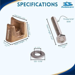 Anclaje de cuña para barandilla de escalera de piscina Swimcare de latón, 1.06 x 0.925 x 1 pulgada, con tornillo BSW de 5/16 para piscinas enterradas - Product Image 3