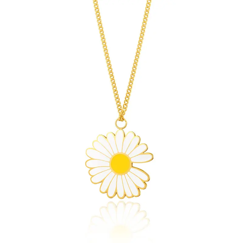 Pasirley Sieraden Roestvrij Staal Dvp Gold Plating Waterdichte Zonnebloem Email Ketting Sieraden Vrouwen