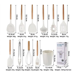 Juego de 11 utensilios de cocina de silicona con mangos de madera, antiadherentes, resistentes al calor, con organizador. - Product Image 2