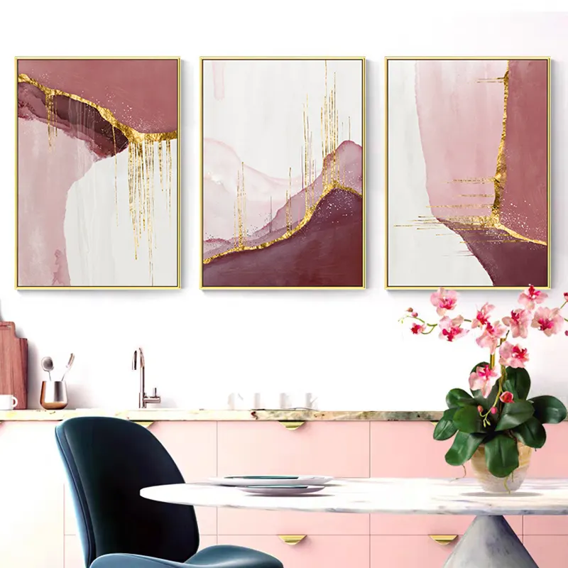 Abstract Golden Pink Canvas Painting Nordic Color Block Posters Print Modern Gold Wall Pictures for Living Room Bedroom Wall Art