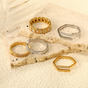 Wholesale 18K Gold Plated Stainless Steel Geometric Chunky <b>Ring</b> Zircon Trendy Waterproof Jewelry <b>Opening</b> <b>Rings</b> for Women - Product Image 1
