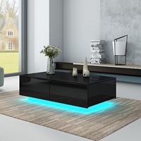 Conception personnalisée Table basse moderne à DEL en bois blanc avec lumière DEL 4 tiroirs lisses pour le salon